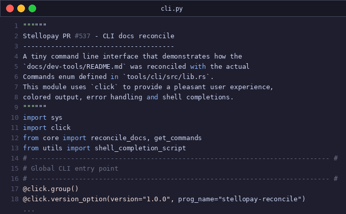 Stellopay PR #537 - CLI docs reconcile